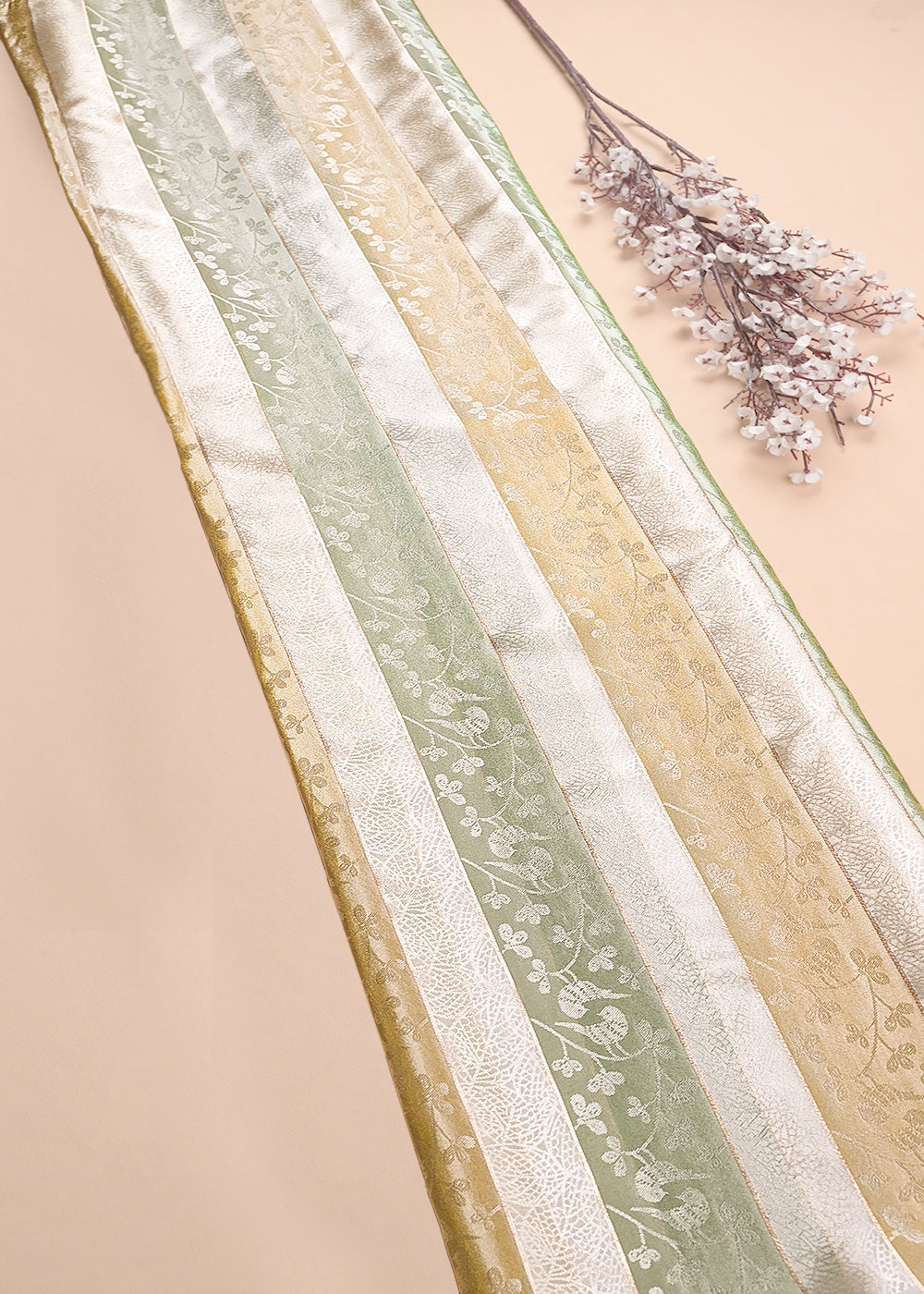 Mint Green Organza Fabric With All Over Zari Handloom 23540