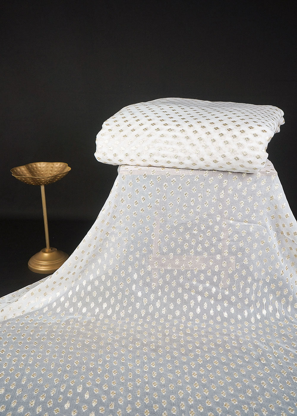 White Dyeable Georgette Fabric With All Over Zari Handloom 23557