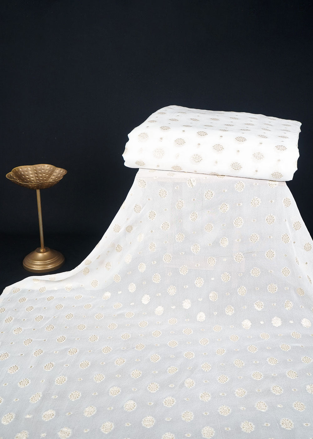 White Dyeable Georgette Fabric With All Over Zari Handloom 23558