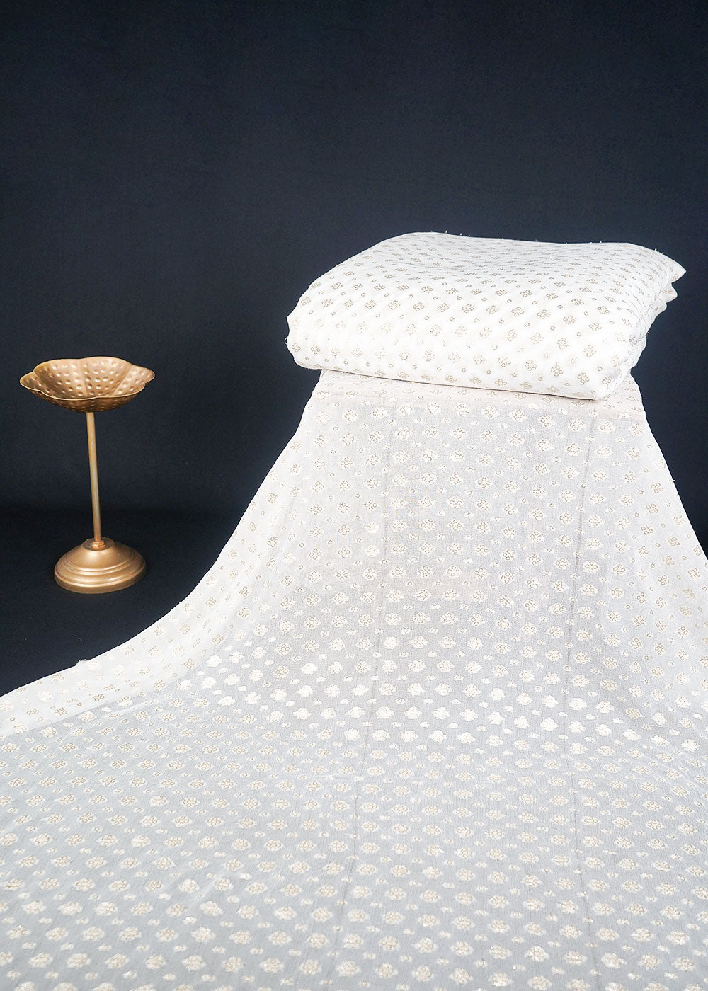 White Dyeable Georgette Fabric With All Over Zari Handloom 23559