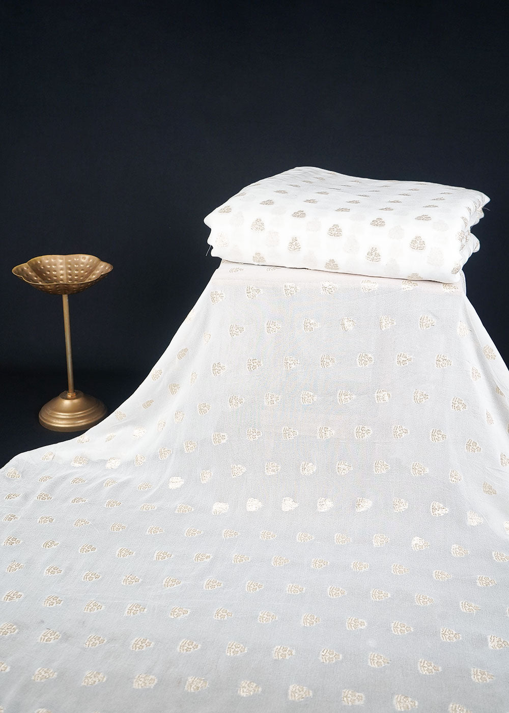 White Dyeable Georgette Fabric With All Over Zari Handloom 23561