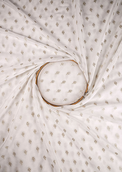 White Dyeable Georgette Fabric With All Over Zari Handloom 23562