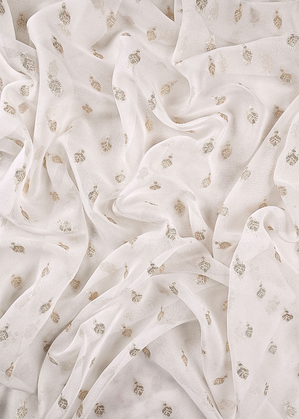 White Georgette Fabric With All Over Zari Handloom 23562