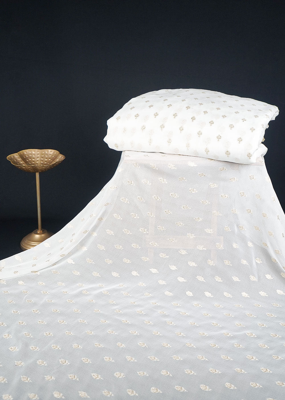 White Dyeable Georgette Fabric With All Over Zari Handloom 23562