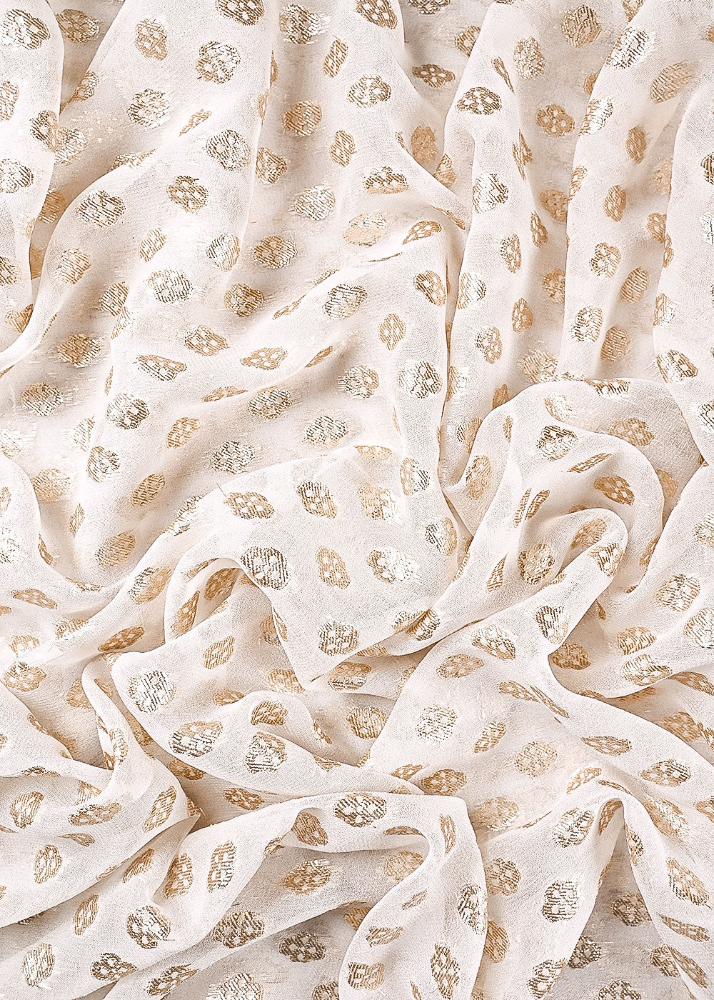 White Georgette Fabric With All Over Zari Handloom 23563