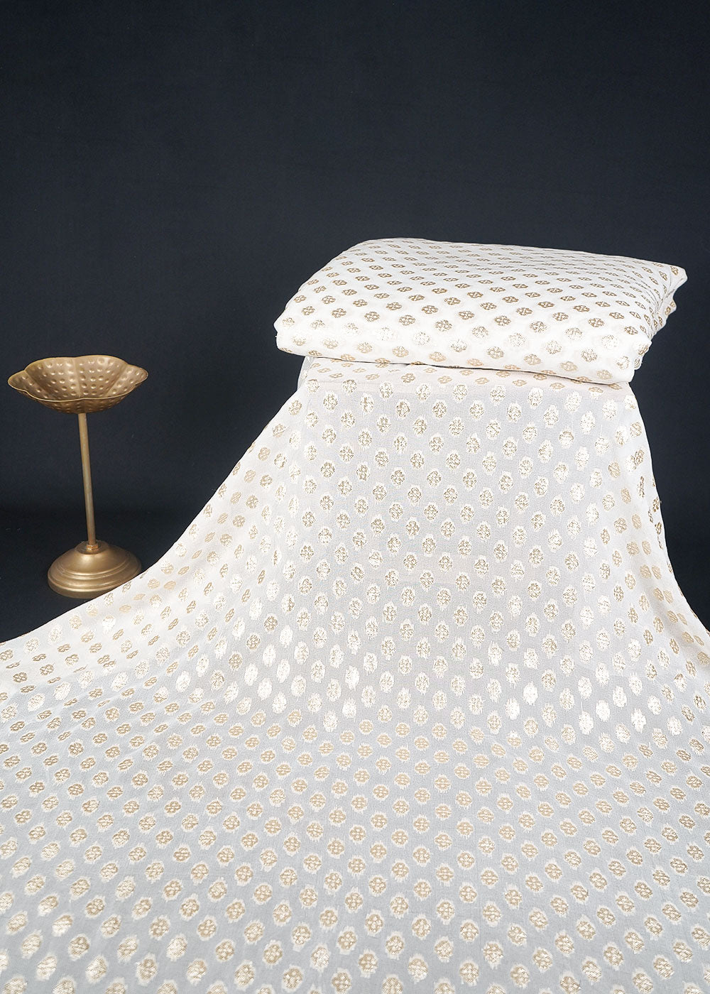 White Dyeable Georgette Fabric With All Over Zari Handloom 23563