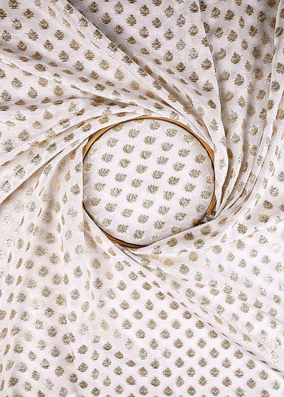 White Dyeable Georgette Fabric With All Over Zari Handloom 23564