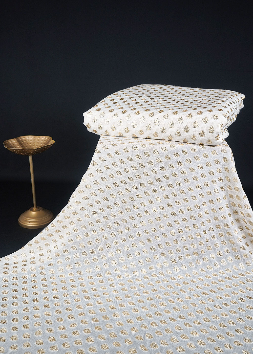 White Dyeable Georgette Fabric With All Over Zari Handloom 23564