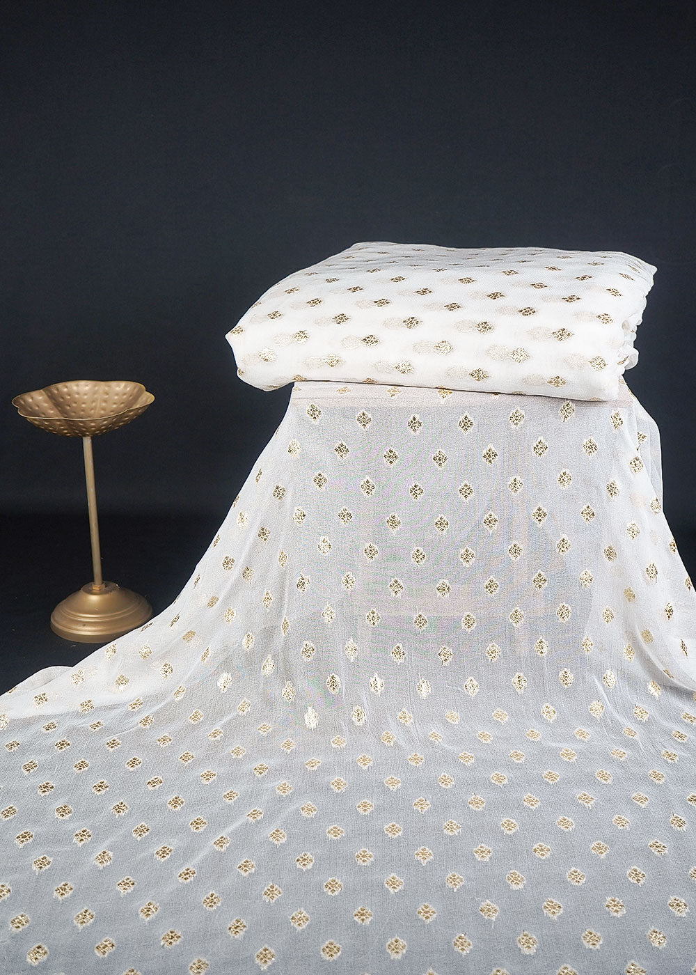 White Dyeable Georgette Fabric With All Over Zari Handloom 23567