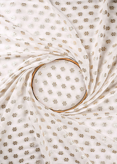 White Dyeable Georgette Fabric With All Over Zari Handloom 23568