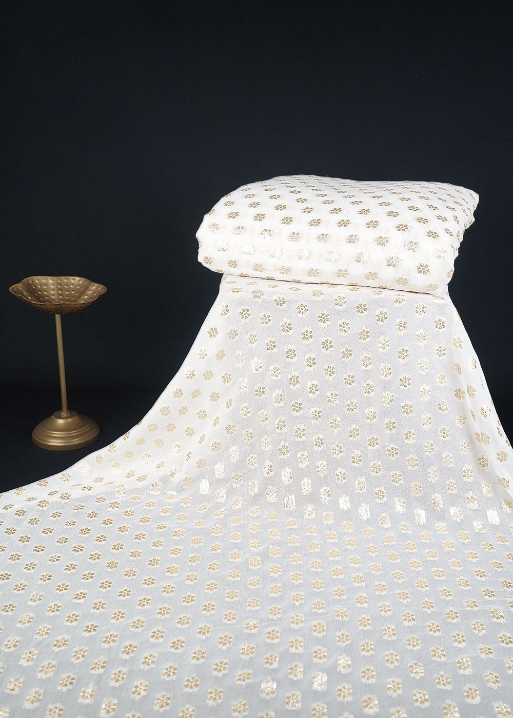 White Dyeable Georgette Fabric With All Over Zari Handloom 23568