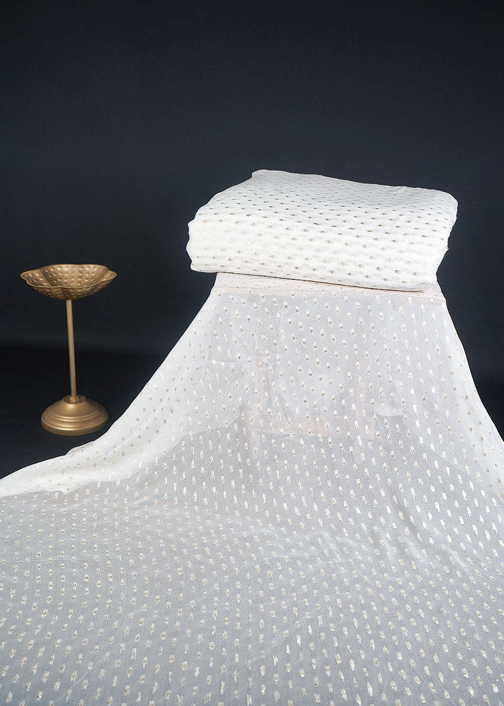 White Dyeable Georgette Fabric With All Over Zari Handloom 23569