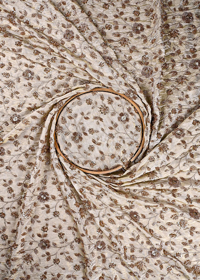 Golden Dyeable Tissue Fabric With All Over Sequins, Katdana, Bead, And Zari Work 23577