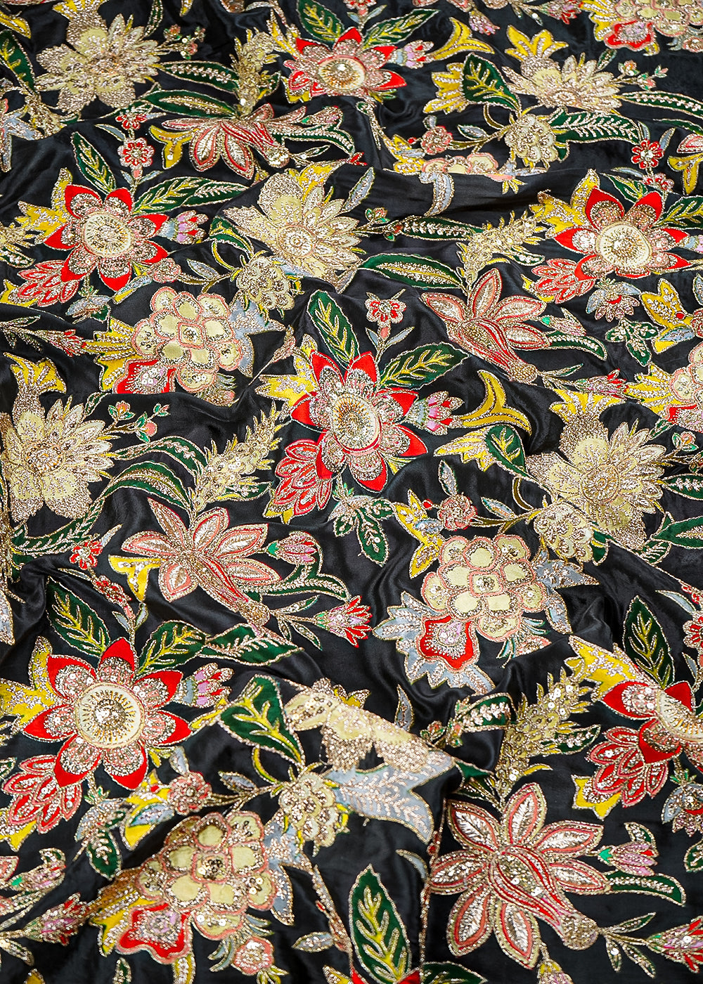 Black Crepe Fabric With All Over Zari And Sequins Work 23589