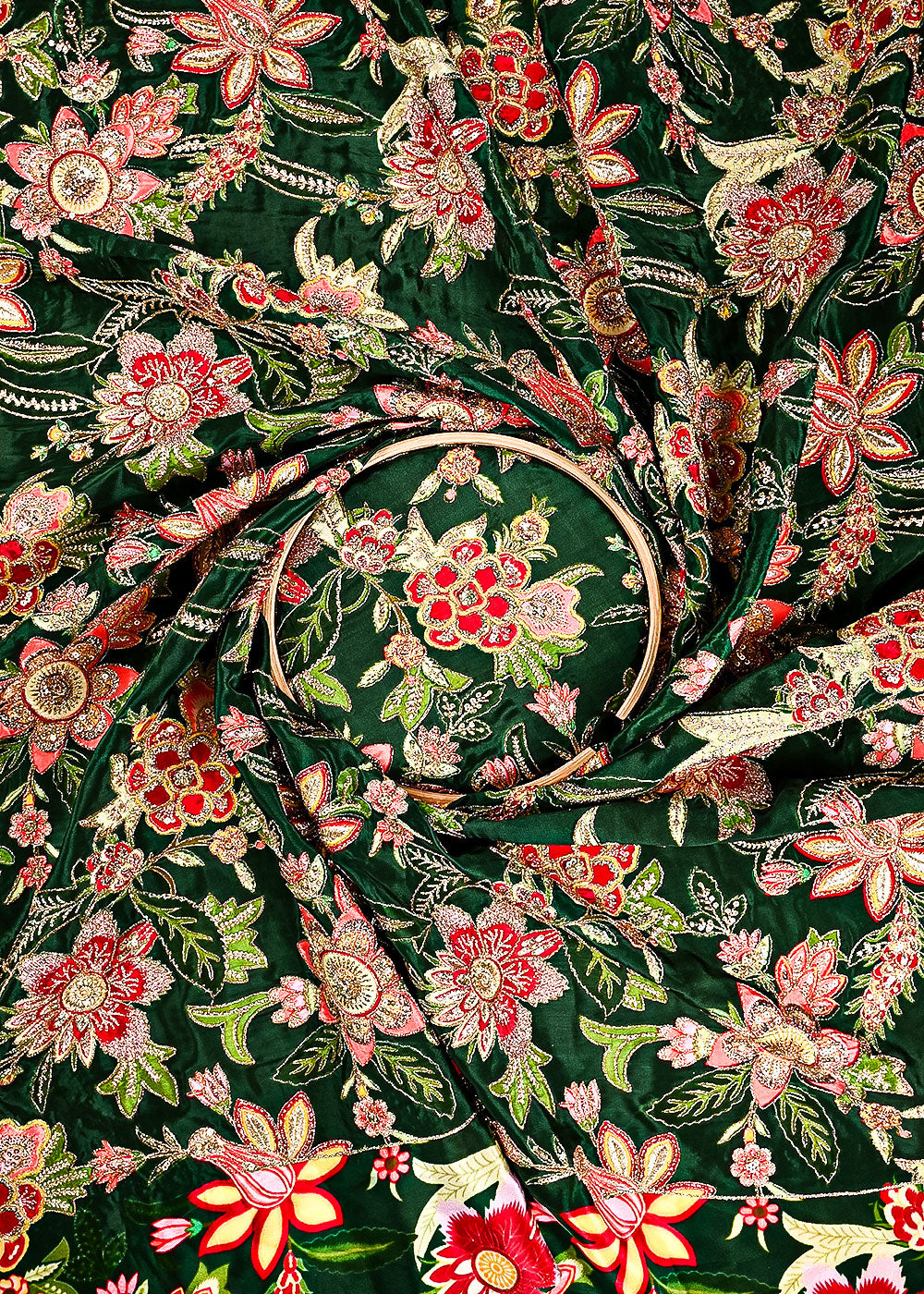 Bottle Green Crepe Fabric With All Over Zari And Sequins Work 23590