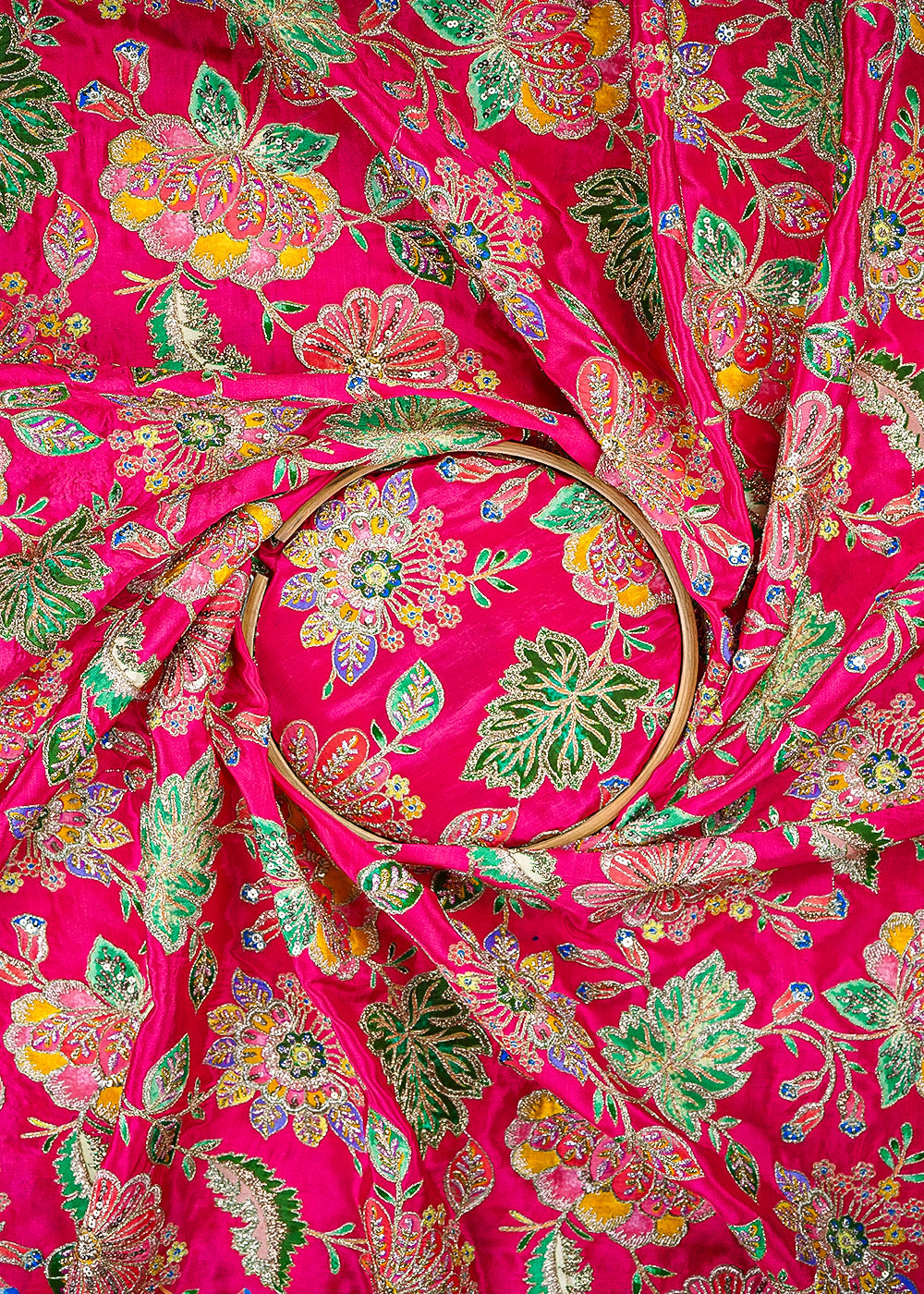 Rani Pink Crepe Fabric With All Over Zari And Sequins Work 23591