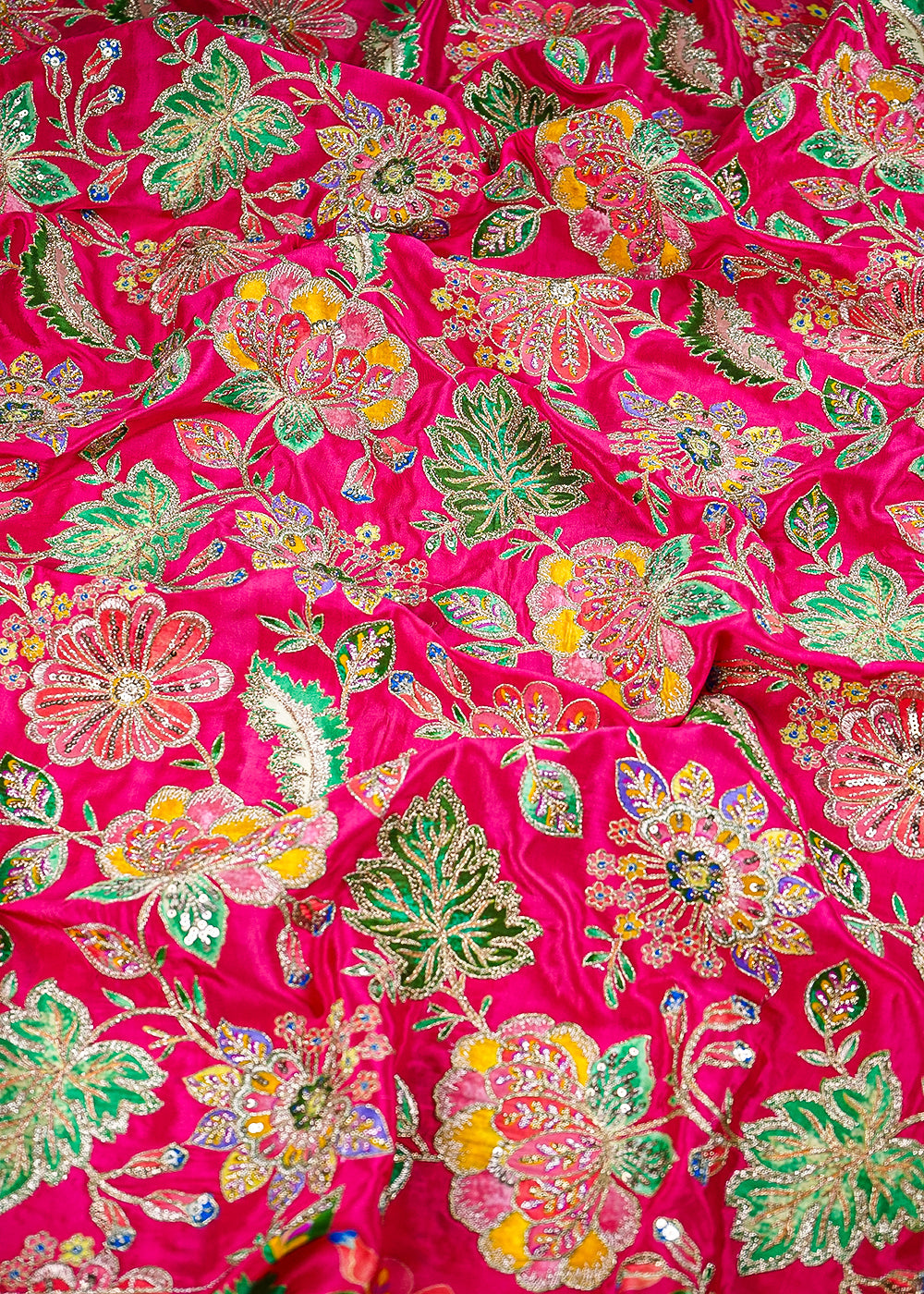 Rani Pink Crepe Fabric With All Over Zari And Sequins Work 23591