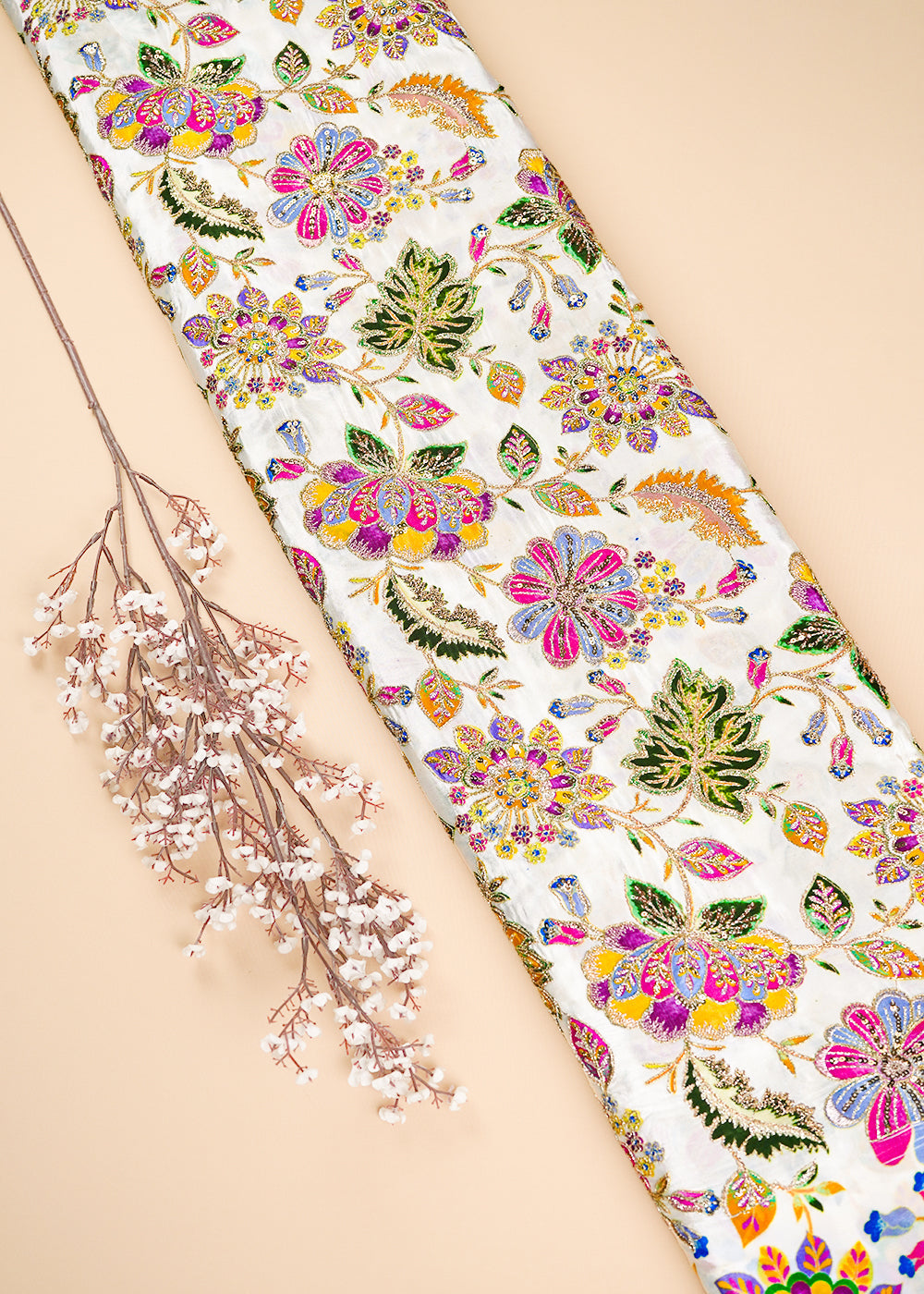 Off White Crepe Fabric With All Over Zari And Sequins Work 23592