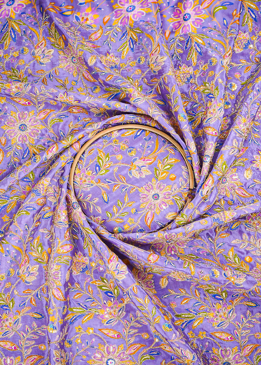 Purpal Crepe Fabric With All Over Zari And Sequins Work 23596