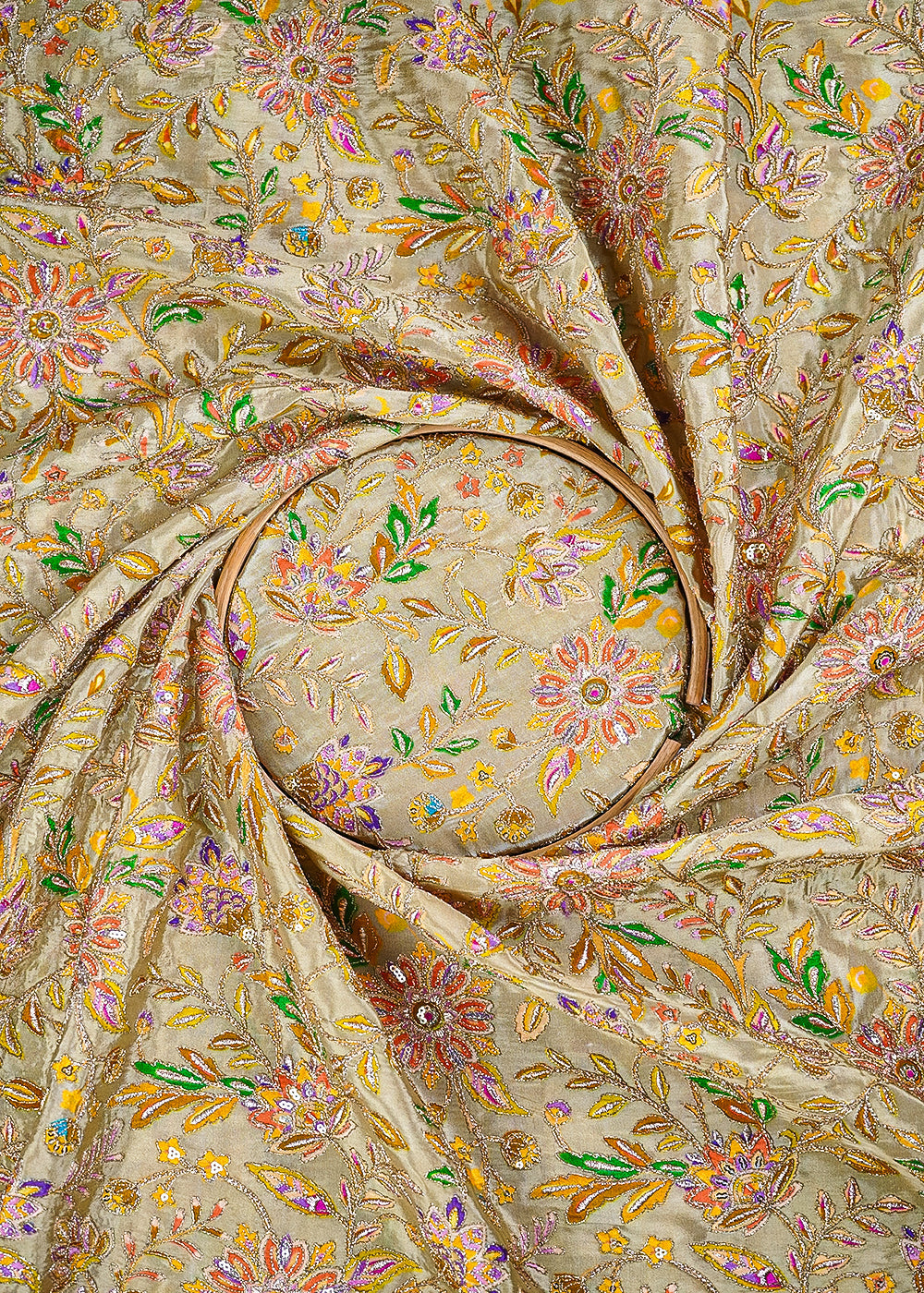 Beige Crepe Fabric With All Over Zari And Sequins Work 23597