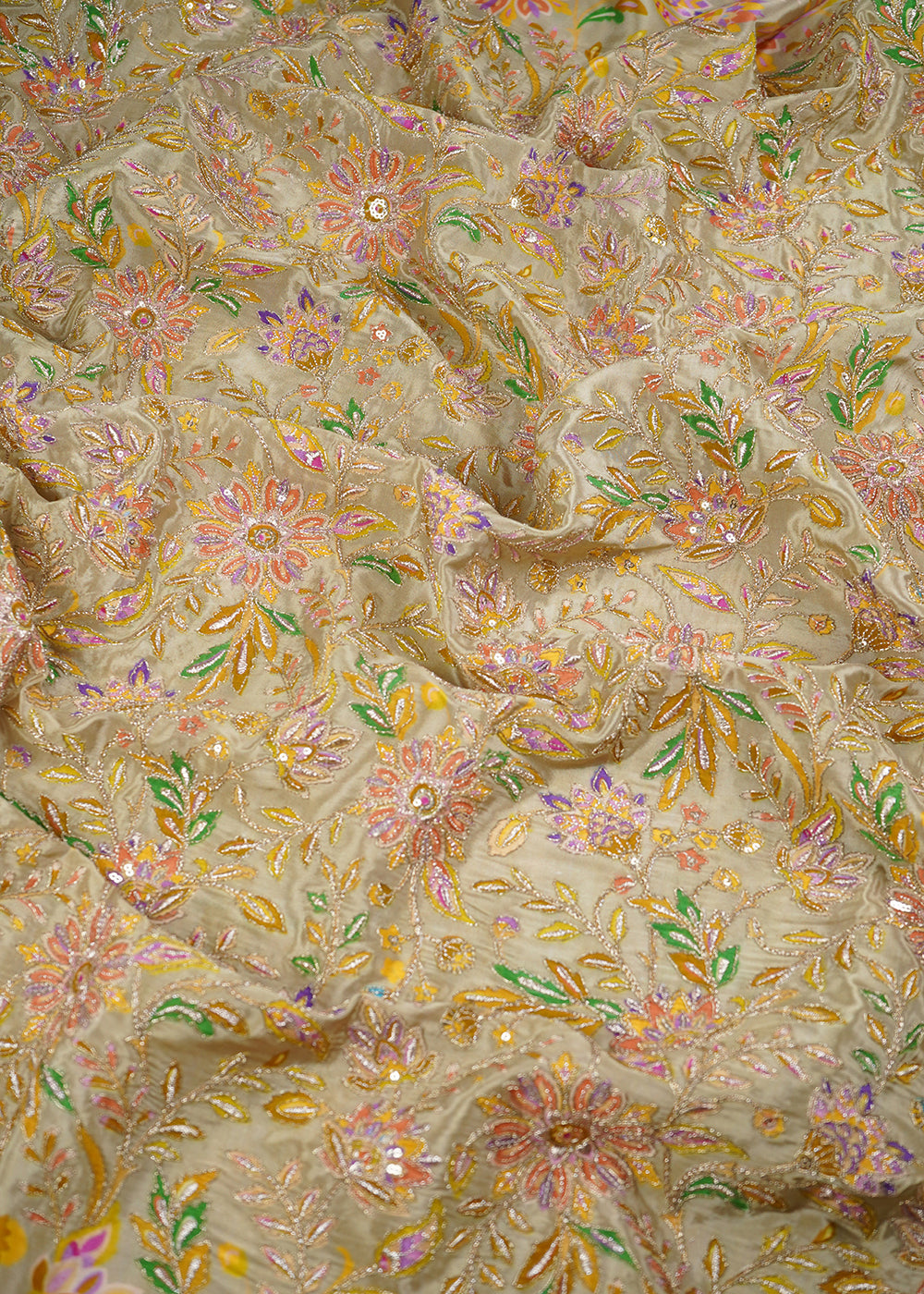 Beige Crepe Fabric With All Over Zari And Sequins Work 23597