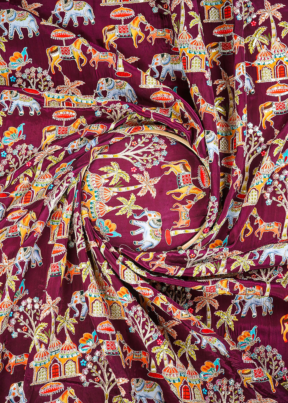 Maroon Crepe Fabric With All Over Zari And Sequins Work 23602