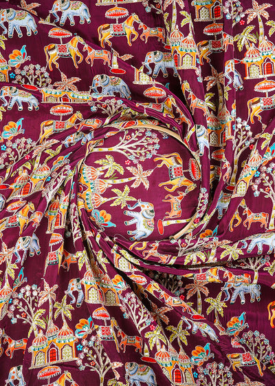 Wine Crepe Fabric With All Over Zari And Sequins Work 23602