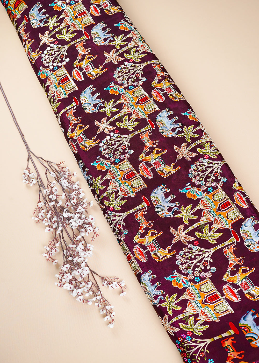 Maroon Crepe Fabric With All Over Zari And Sequins Work 23602