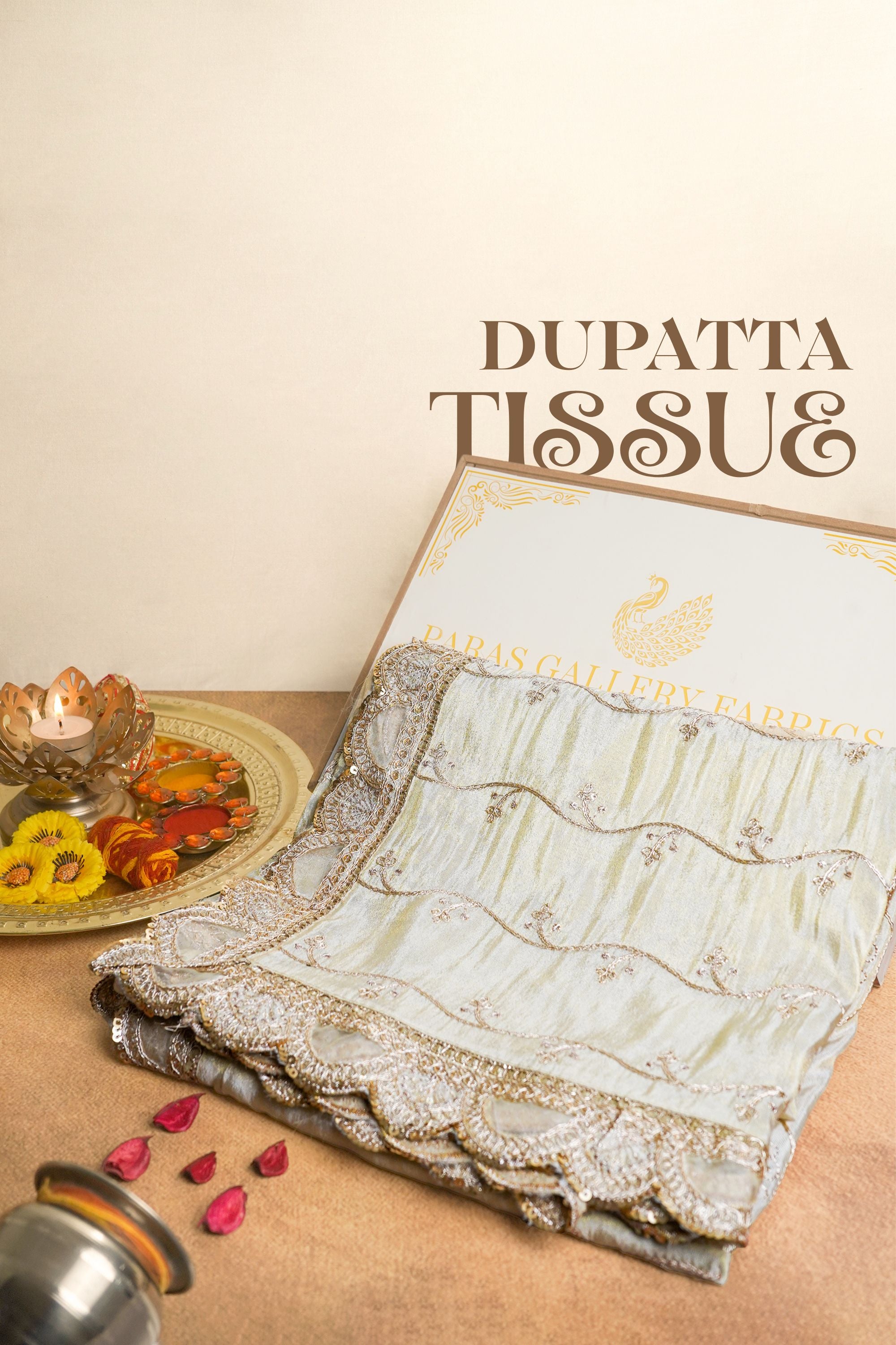 Golden Dyeable Tissue Dupatta With All Over Sequins And Zari Work 23610