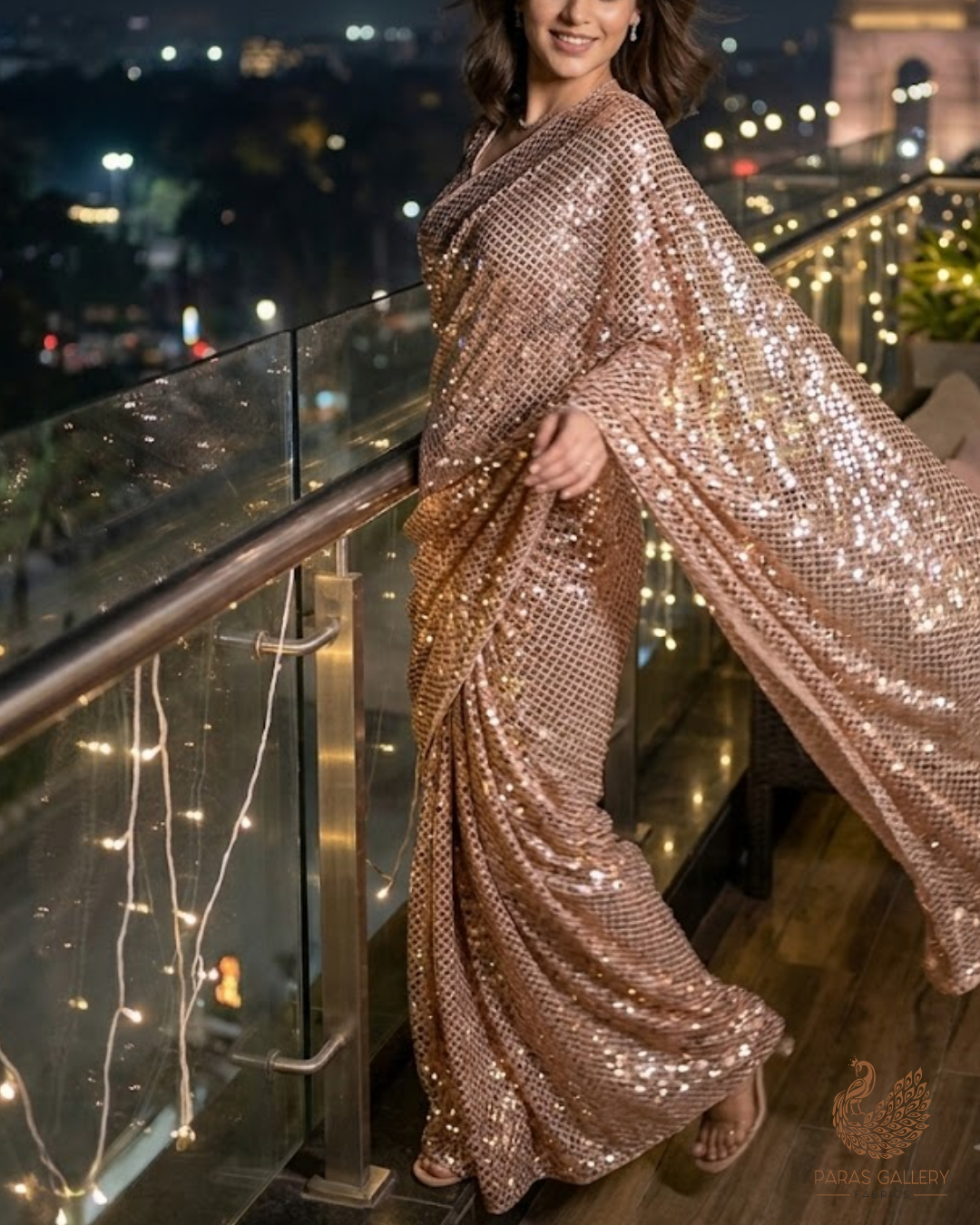 Rose Gold Exclusive Fabric With All Over Sequins Work 23625