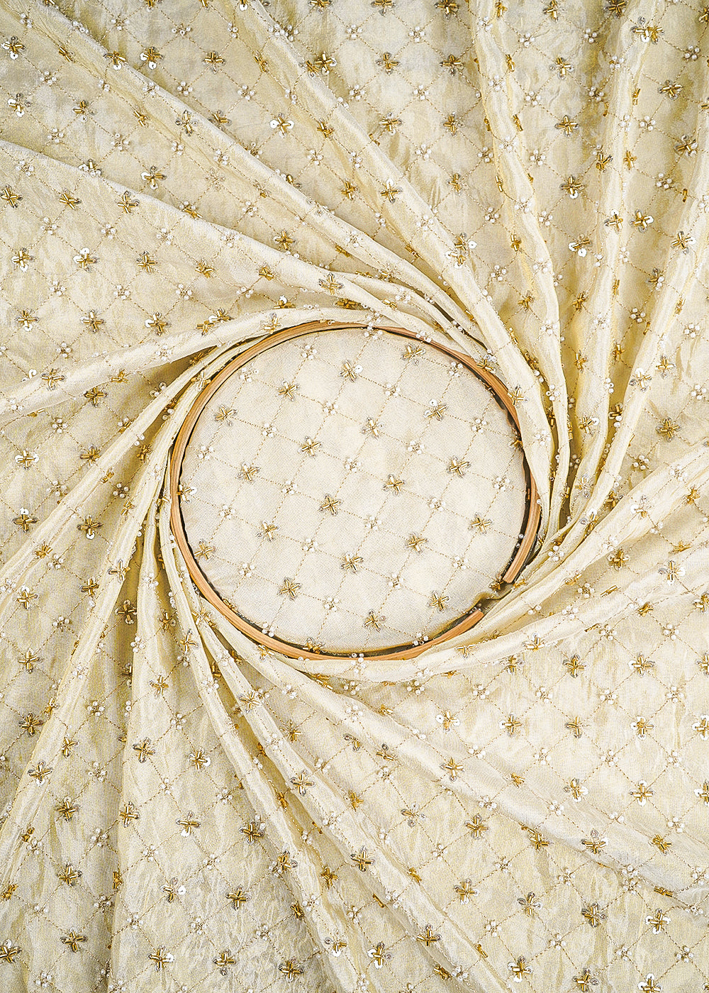 Golden Dyeable Tissue Fabric With All Over Sequins, Katdana, Bead And Zari Work 23632