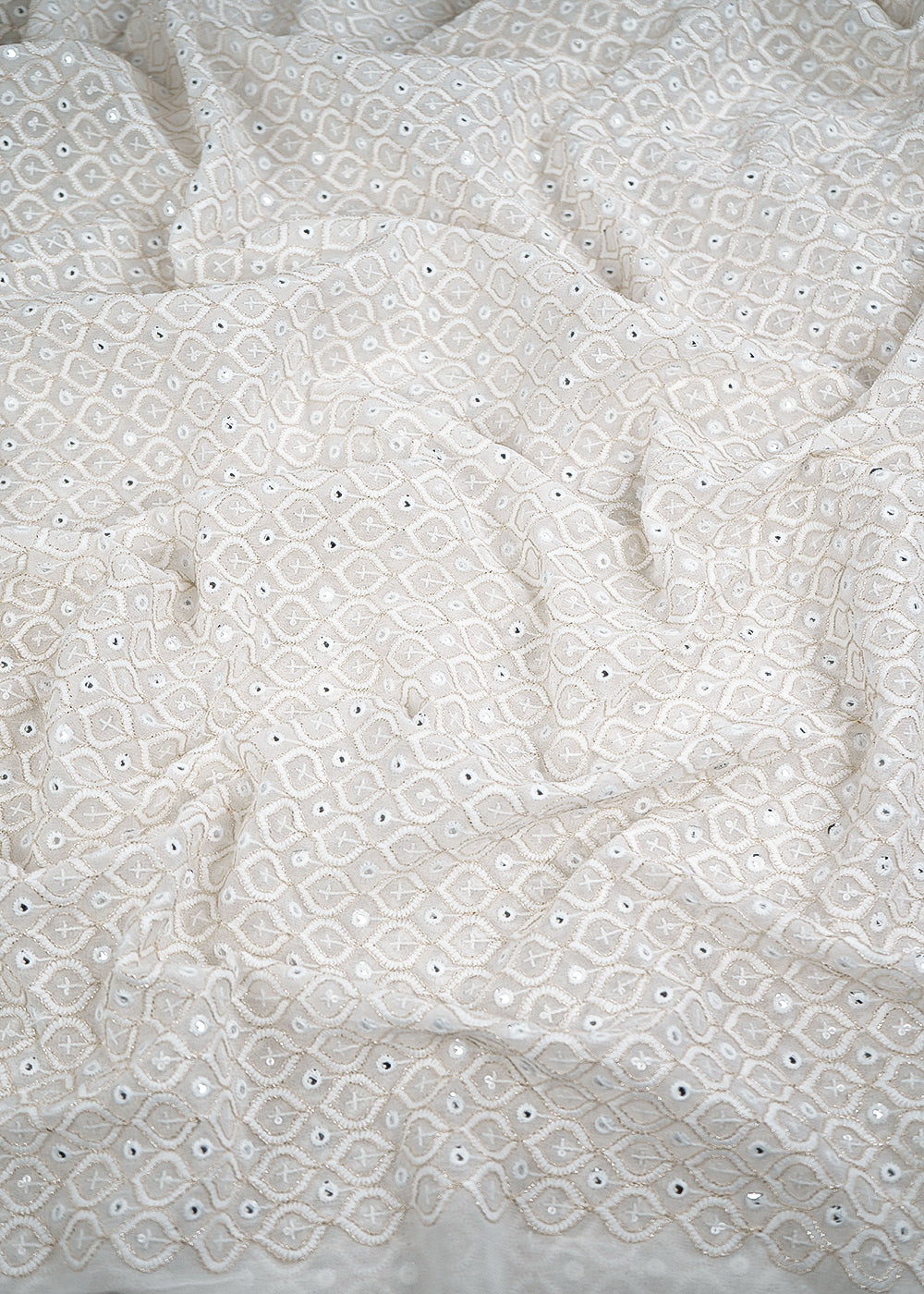 White Dyeable Georgette Fabric With All Over Sequins And Thread Work 23634