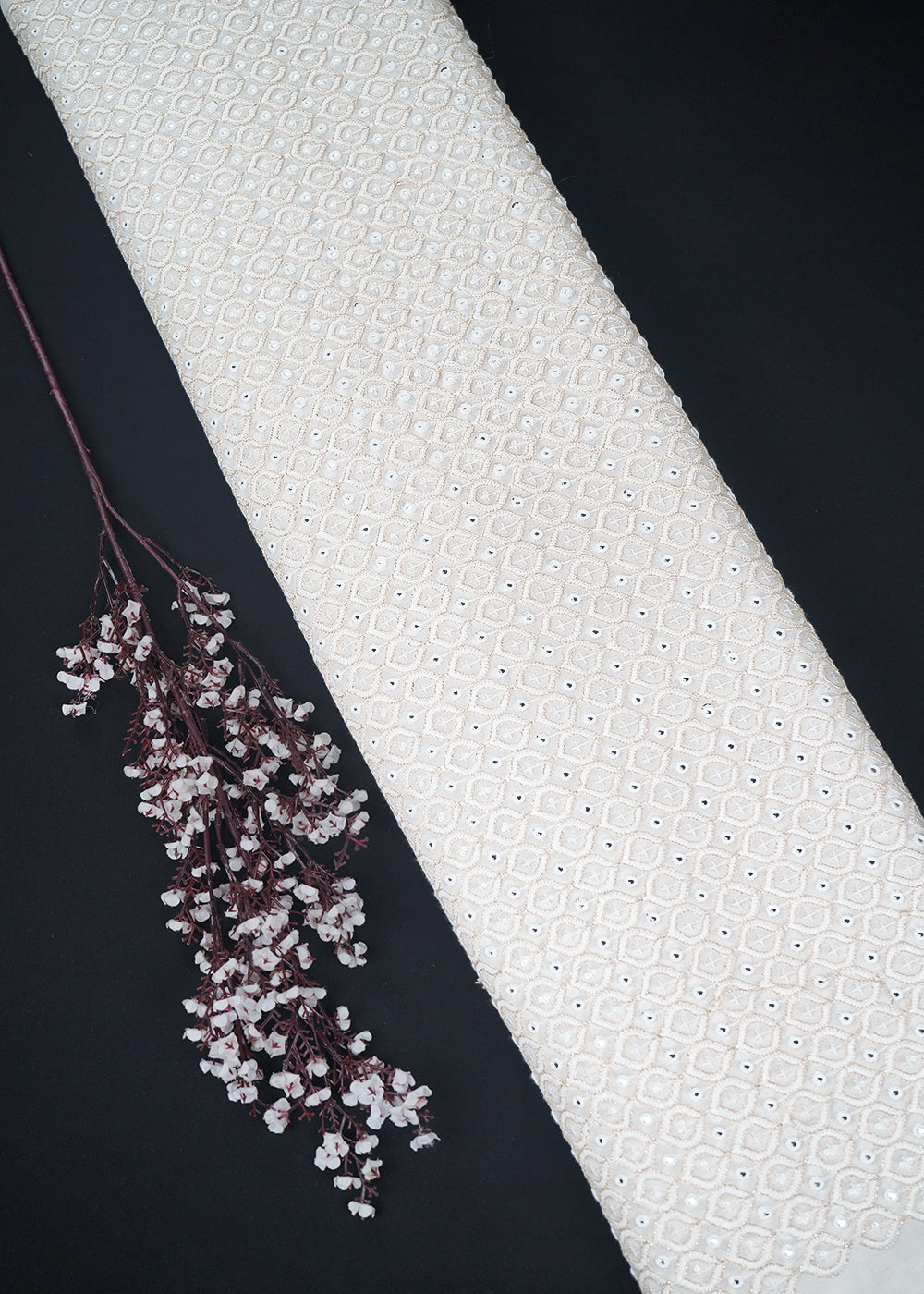 White Dyeable Georgette Fabric With All Over Sequins And Thread Work 23634
