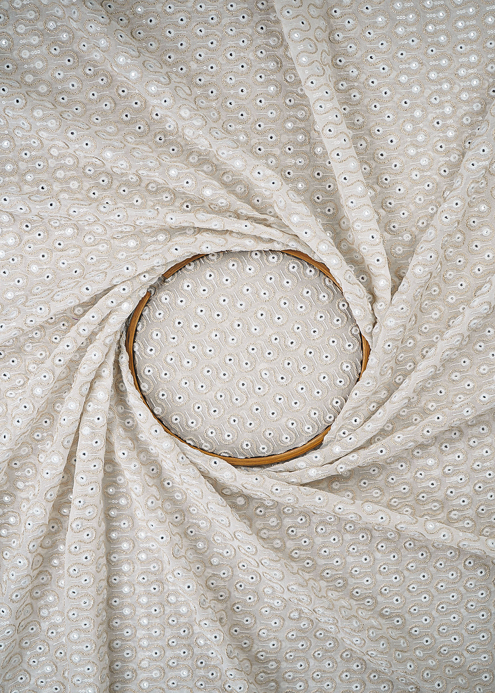 White Dyeable Georgette Fabric With All Over Sequins, Thread And Faux Mirror Work 23635