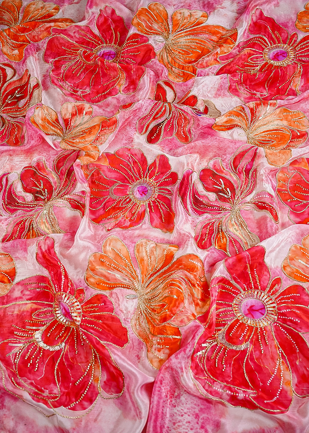 Pink Crepe Fabric With All Over Sequins, Katdana And Zari Work 23652