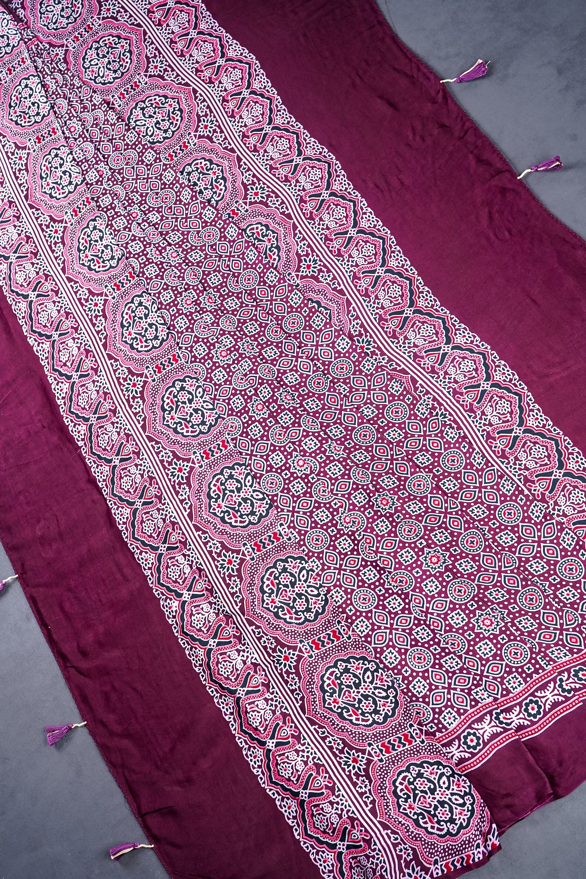Purple Modal Satin Dupatta With All Over Ajrakh Print 23660