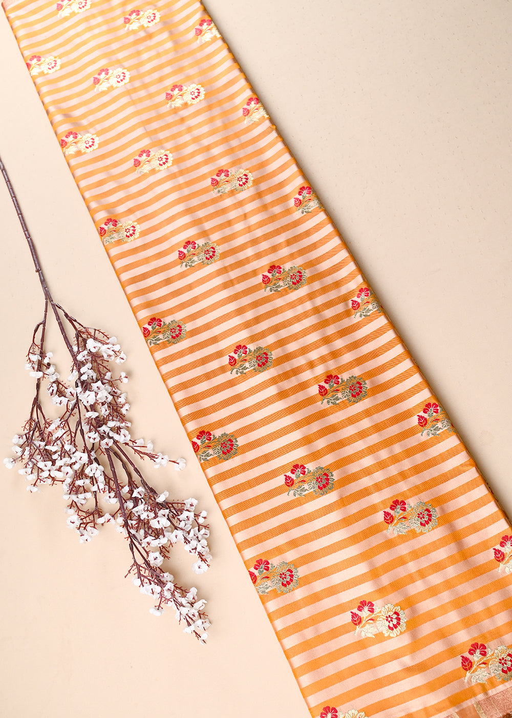 Brown Silk Fabric With All Over Thread And Zari Handloom 23703