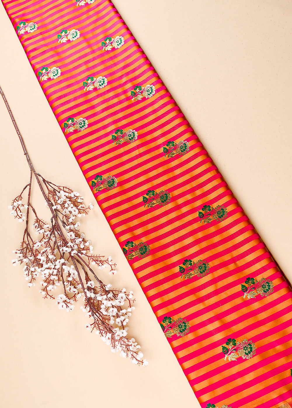 Mustard Silk Fabric With All Over Thread And Zari Handloom 23704