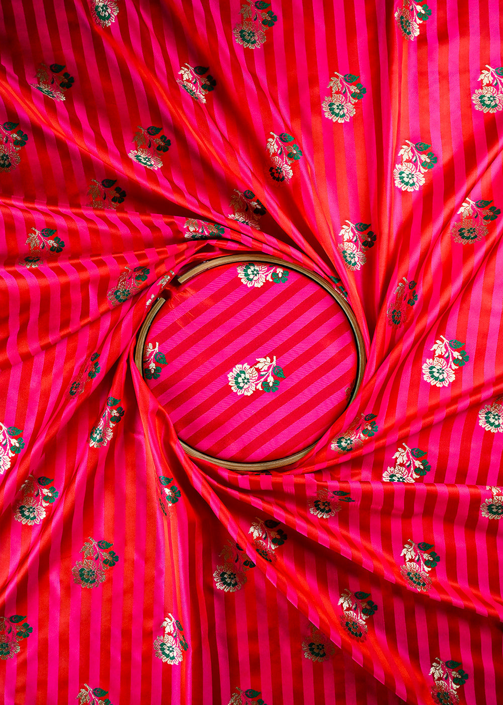 Rani Pink Silk Fabric With All Over Thread And Zari Handloom 23706