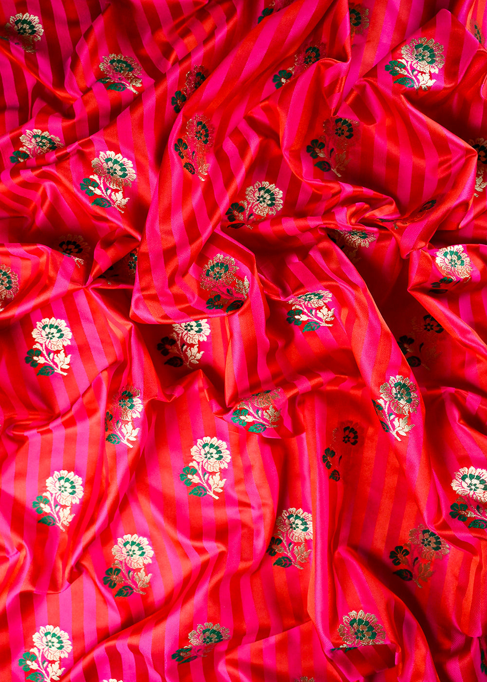 Rani Pink Silk Fabric With All Over Thread And Zari Handloom 23706