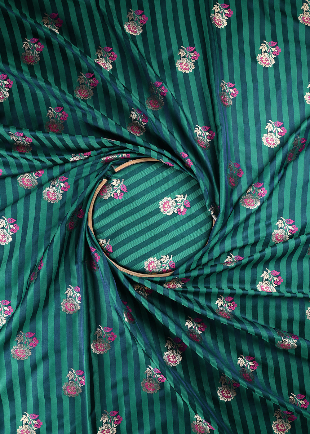 Teal Blue Silk Fabric With All Over Thread And Zari Handloom 23707