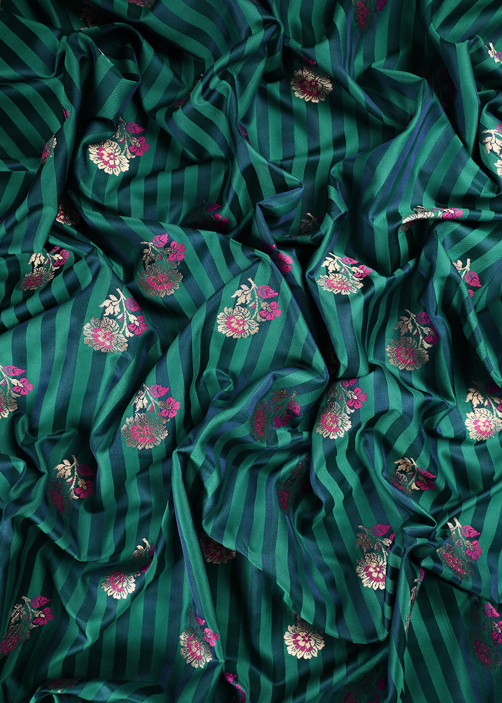 Teal Blue Silk Fabric With All Over Thread And Zari Handloom 23707