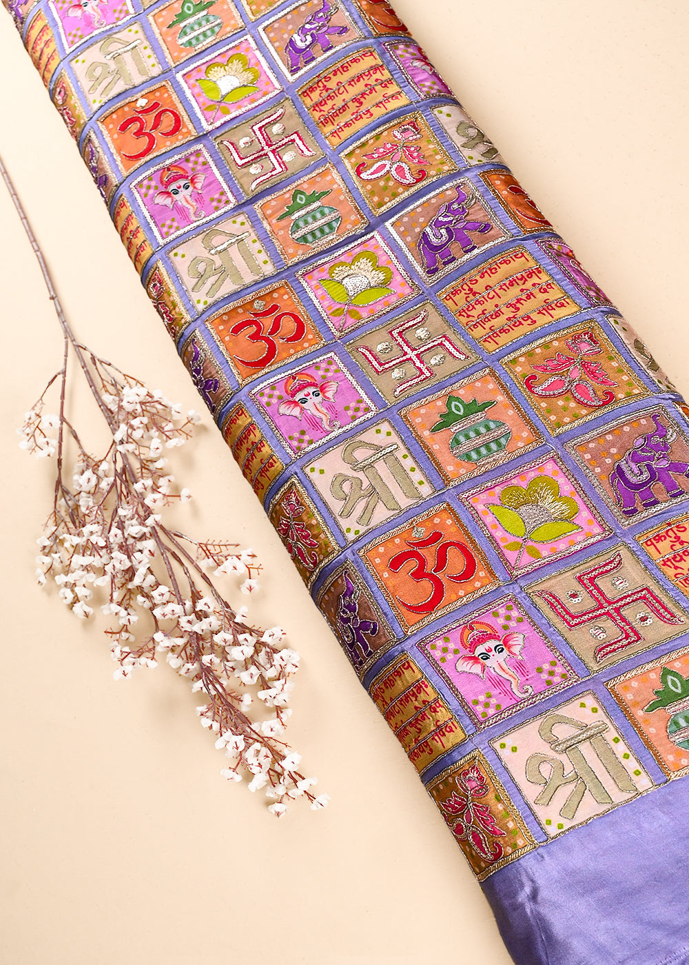 Lavender Crepe Fabric With All Over Zari And Sequins Work 23714