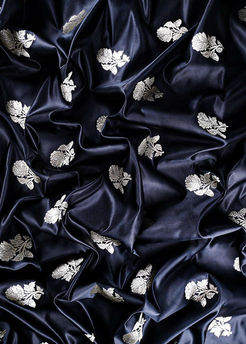 Black Banarasi Brocade Fabric With All Over Zari Handloom 23715