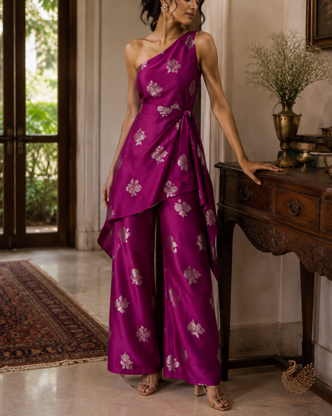 Purple Banarasi Brocade Fabric With All Over Zari Handloom 23716