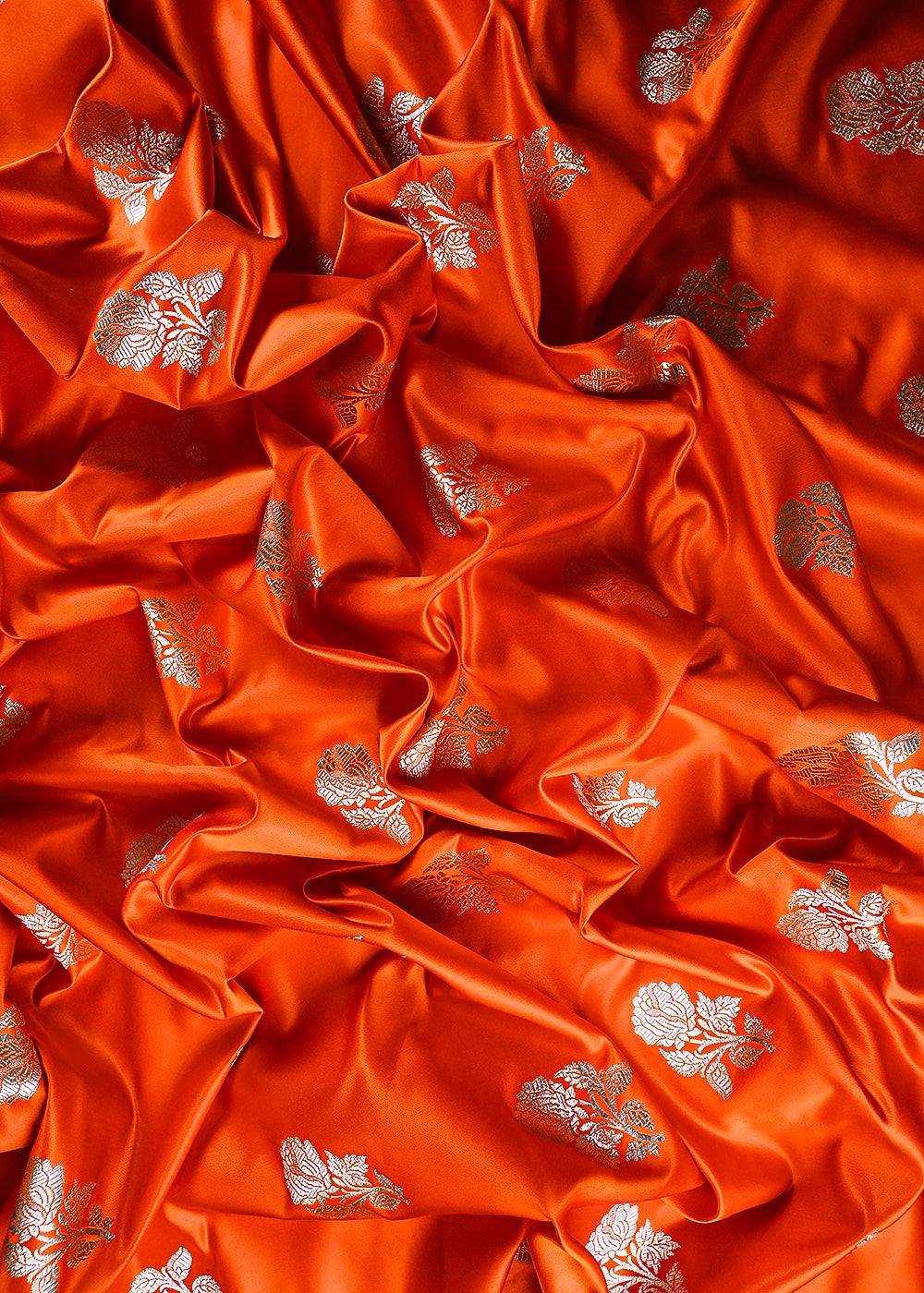 Orange Banarasi Brocade Fabric With All Over Zari Handloom 23717
