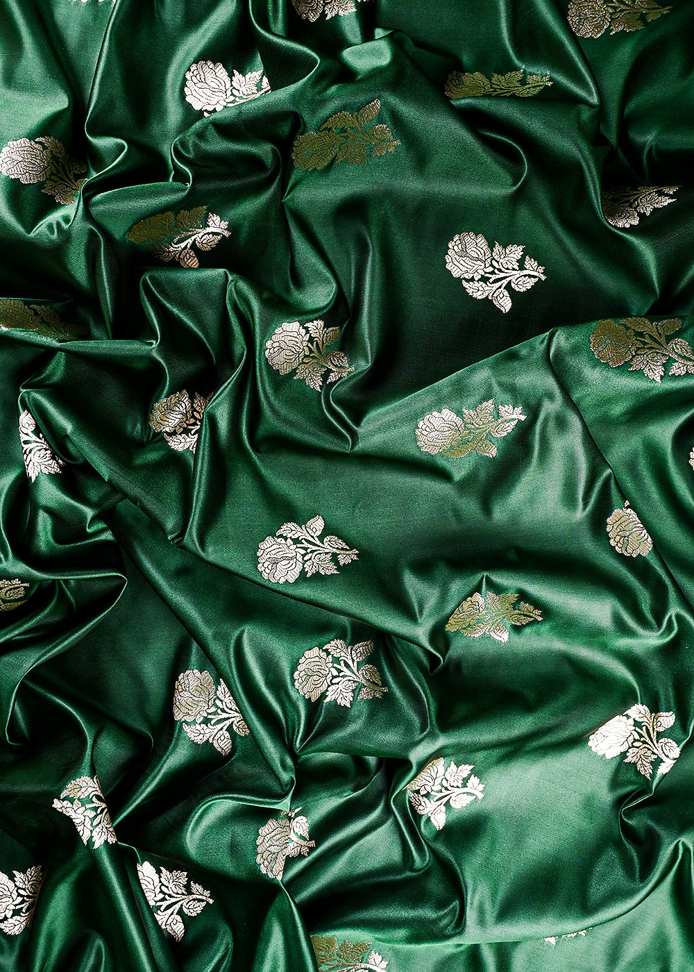 Bottle Green Banarasi Brocade Fabric With All Over Zari Handloom 23719