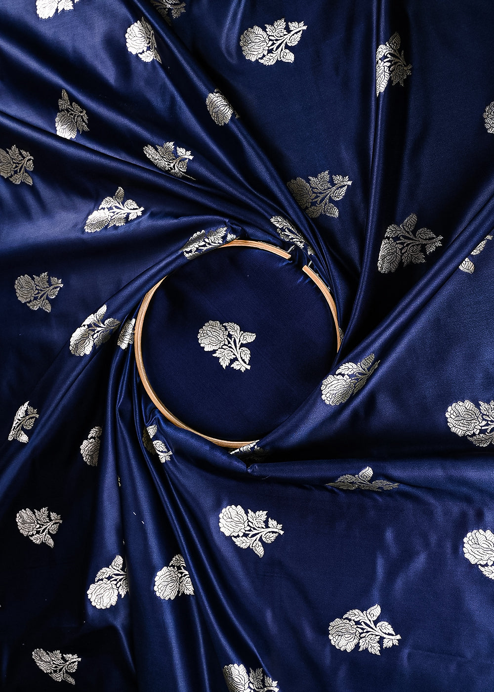 Navy Blue Banarasi Brocade Fabric With All Over Zari Handloom 23720