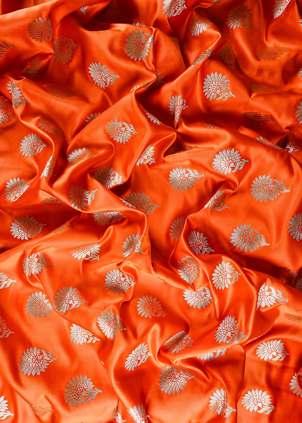 Orange Banarasi Brocade Fabric With All Over Zari Handloom 23724