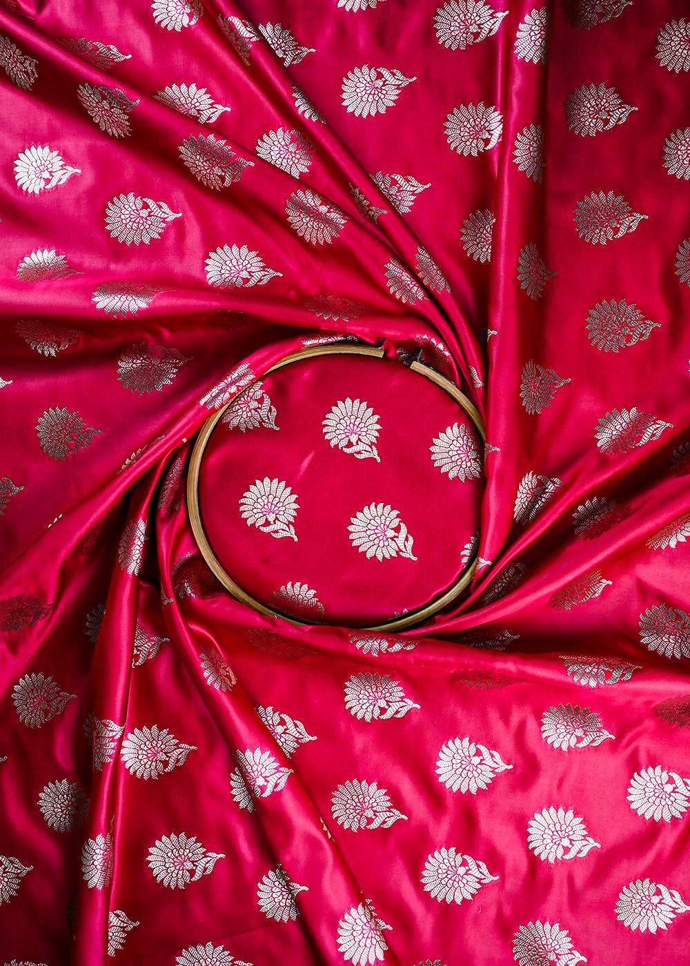 Rani Pink Banarasi Brocade Fabric With All Over Zari Handloom 23726